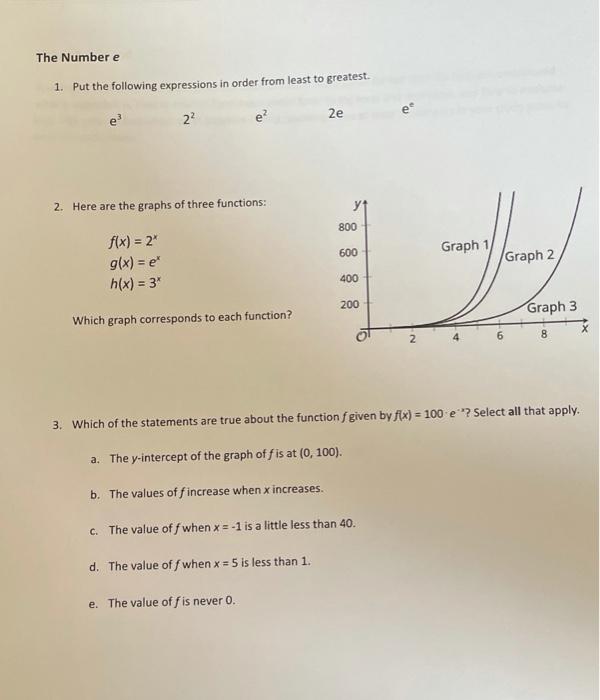 Solved The Number e 1. Put the following expressions in | Chegg.com