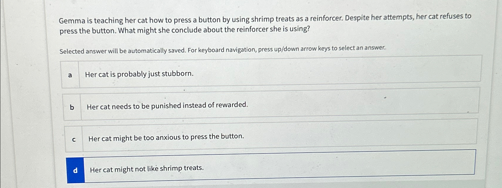 Solved Gemma is teaching her cat how to press a button by | Chegg.com