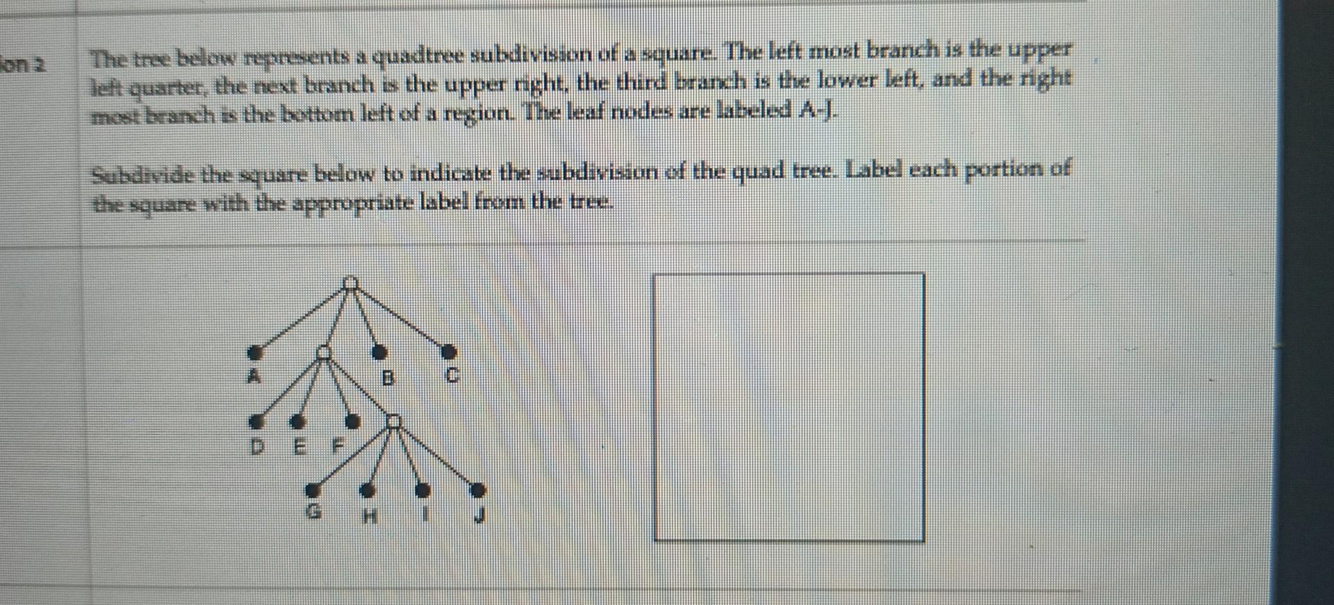 Solved The tree below represents a quadtree subdivisaon of a | Chegg.com