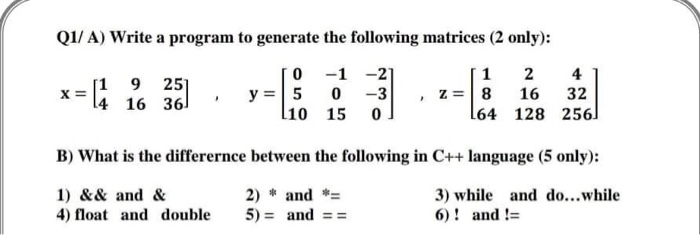 Solved Q1/ A) Write a program to generate the following | Chegg.com