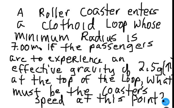 A Roller coaster enters a clothoid Loop Whose minimum | Chegg.com