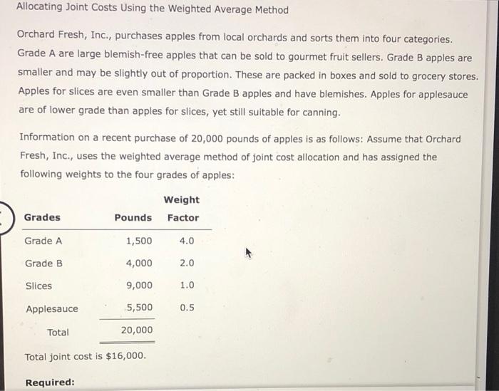 Solved Allocating Joint Costs Using The Weighted Average | Chegg.com