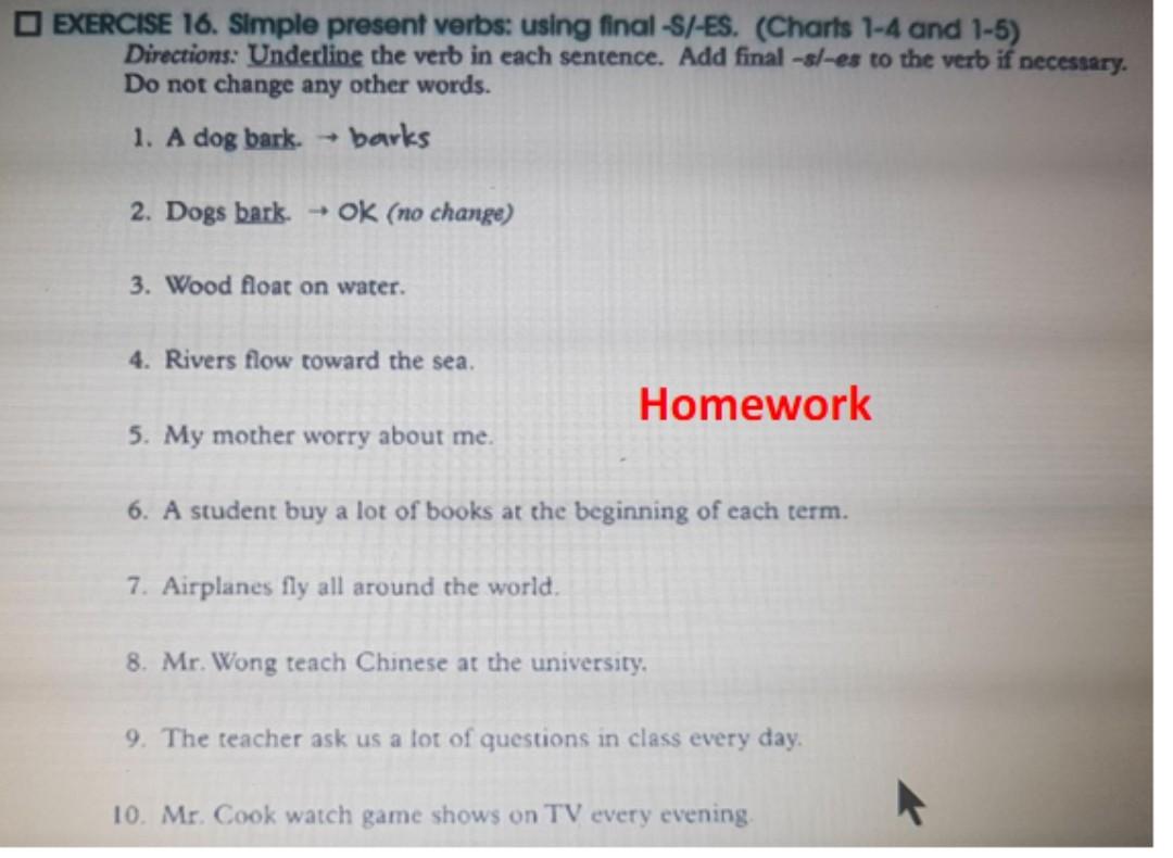 Solved Exercise 16 Simple Present Verbs Using Final S Chegg Com