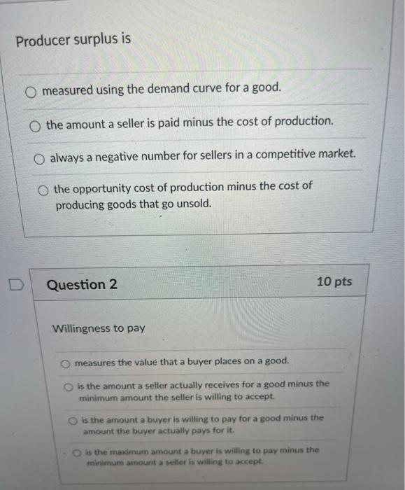 Solved Producer surplus is O measured using the demand curve