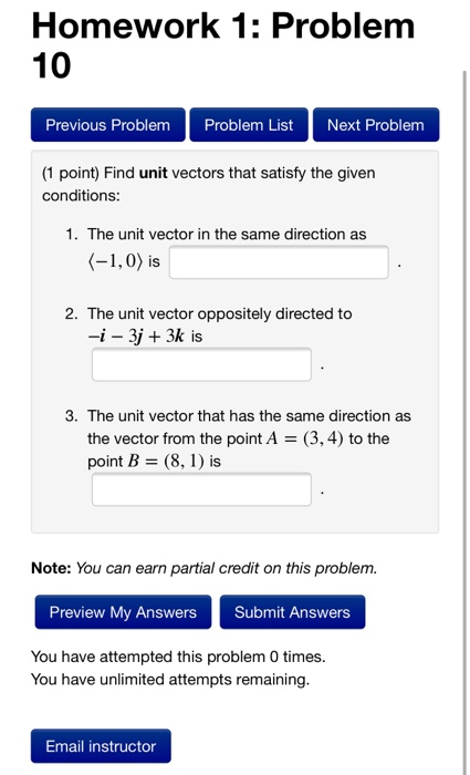 Solved Homework 1: Problem 10 Previous Problem Problem List | Chegg.com