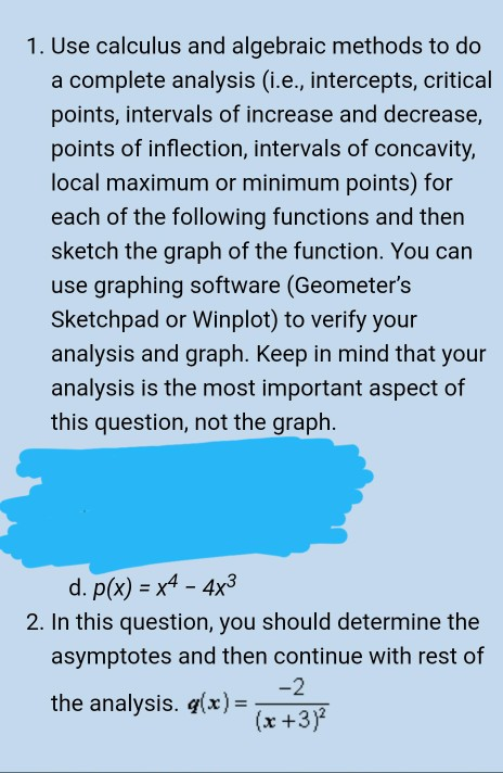 Solved 1. Use calculus and algebraic methods to do a | Chegg.com