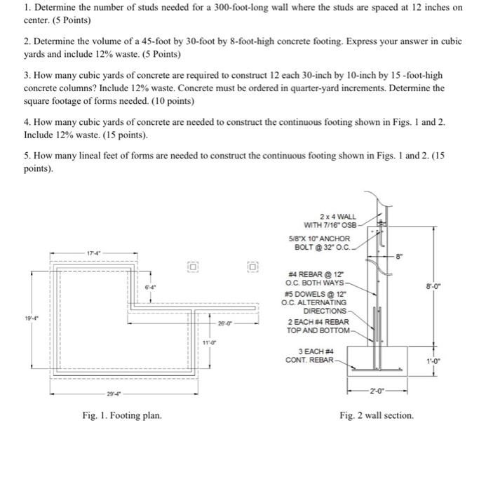Solved 1. Determine the number of studs needed for a