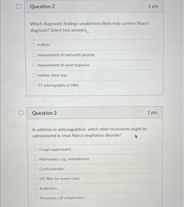 Solved Mary is hospitalized with deep vein thrombosis (DVT) | Chegg.com