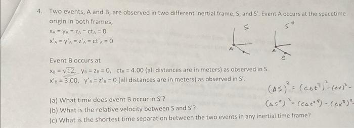 Solved 4. Two Events, A And B, Are Observed In Two Different | Chegg.com