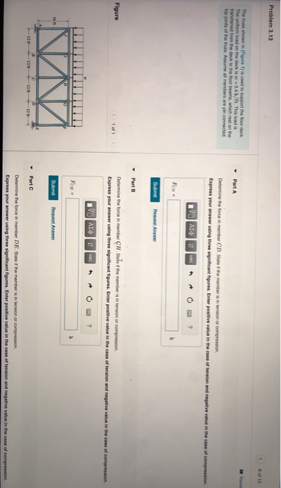 Solved The truss shown in (Figure 1) is used to support the | Chegg.com