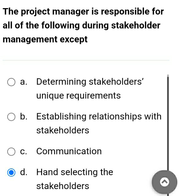 Solved The project manager is responsible for all of the | Chegg.com