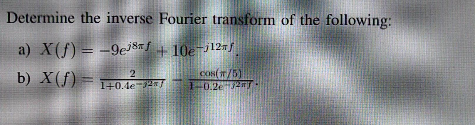 Solved Determine the inverse Fourier transform of the | Chegg.com
