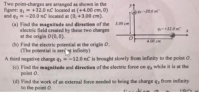 Solved Two point-charges are arranged as shown in the | Chegg.com