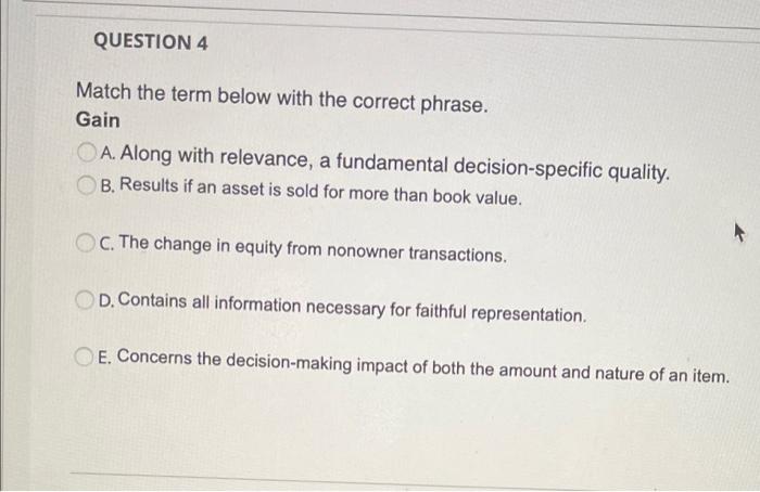 Solved QUESTION 4 Match the term below with the correct | Chegg.com