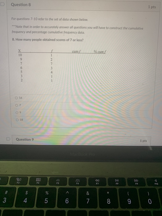 Solved Question 8 1 pts For questions 7-10 refer to the set | Chegg.com