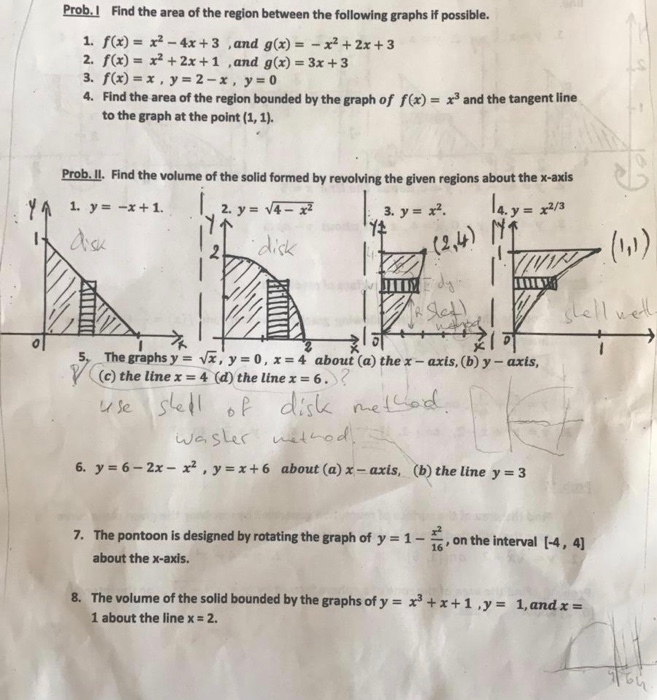 Solved Prob Find The Area Of The Region Between The Chegg Com