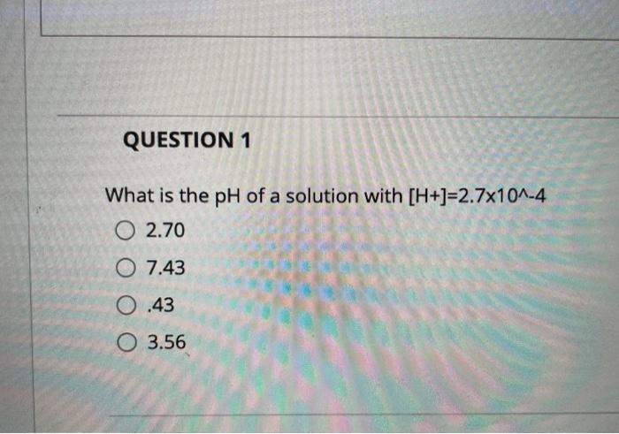 Solved QUESTION 1 What is the pH of a solution with | Chegg.com