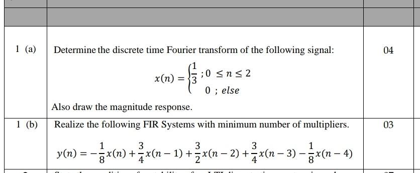 Solved 1 (a) Determine the discrete time Fourier transform | Chegg.com