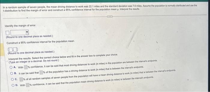 Solved In a random sample of seven people, the mean driving | Chegg.com