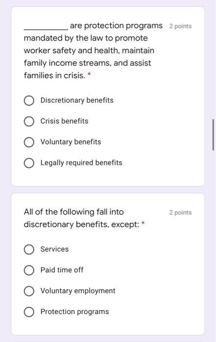 Solved are protection programs 2 points mandated by the law | Chegg.com