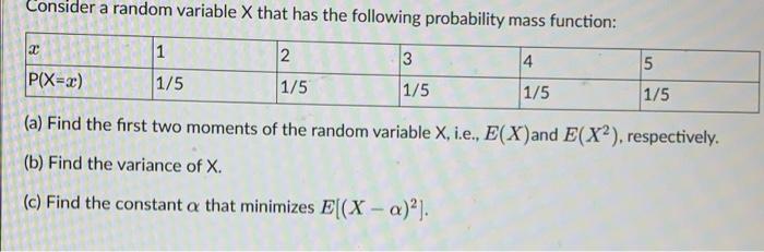 Solved Consider a random variable X that has the following | Chegg.com