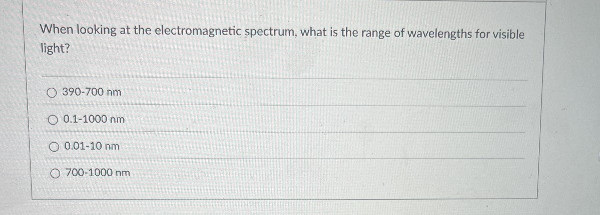 Solved When looking at the spectrum, what is