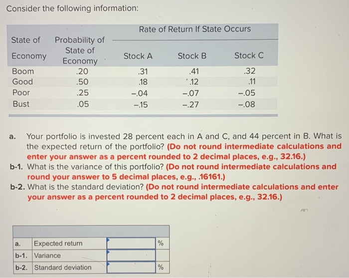 Solved Consider the following information: Rate of Return If | Chegg.com