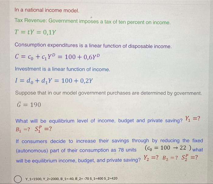 Solved In a national income model. Tax Revenue: Government | Chegg.com