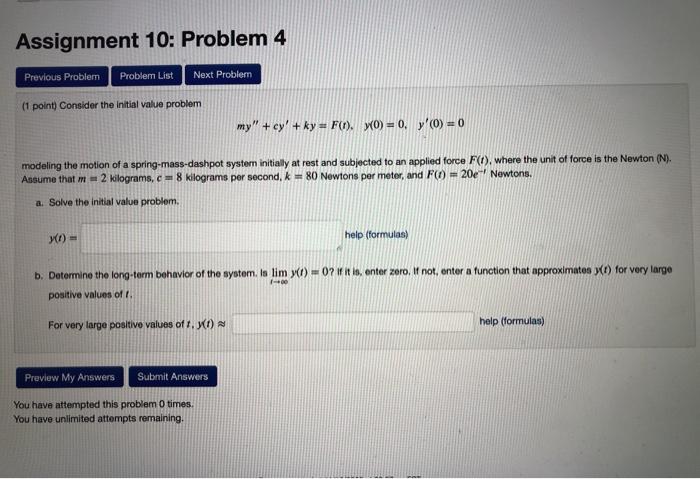 Solved Next Problem Assignment 10: Problem 4 Previous | Chegg.com