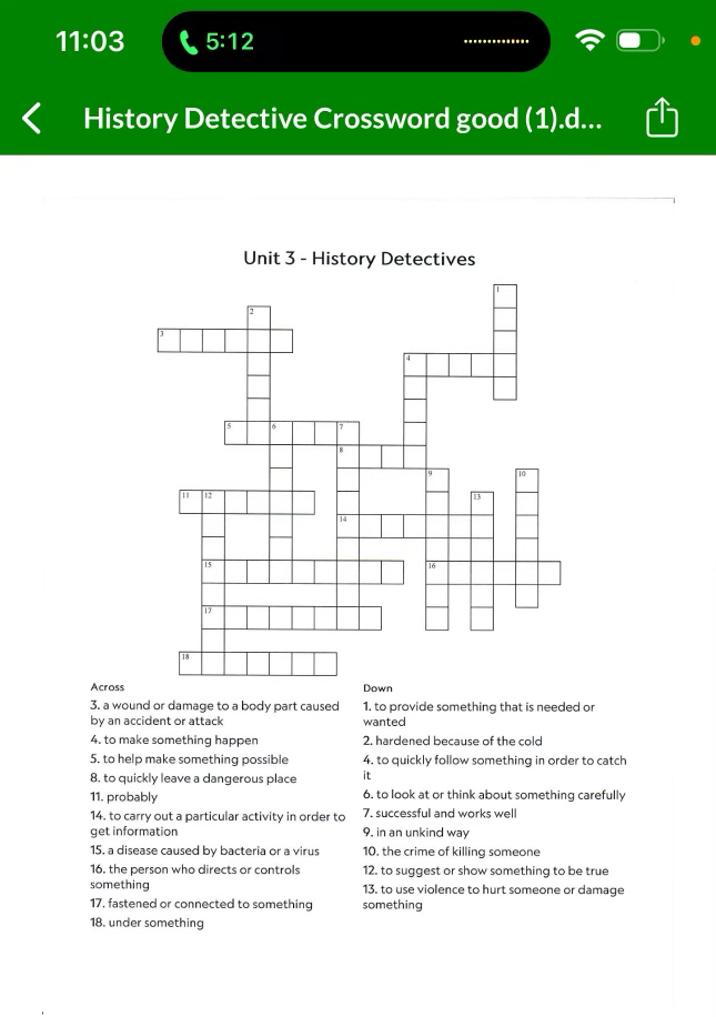 Solved 11:03History Detective Crossword good (1) d Unit Chegg com