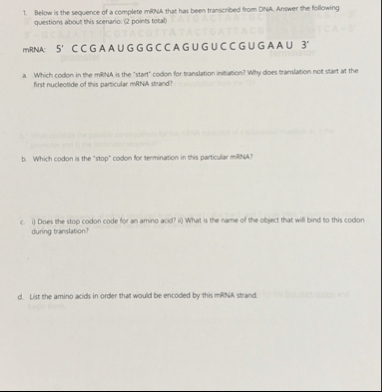 Solved Below is the sequence of a complete mRNA that has | Chegg.com