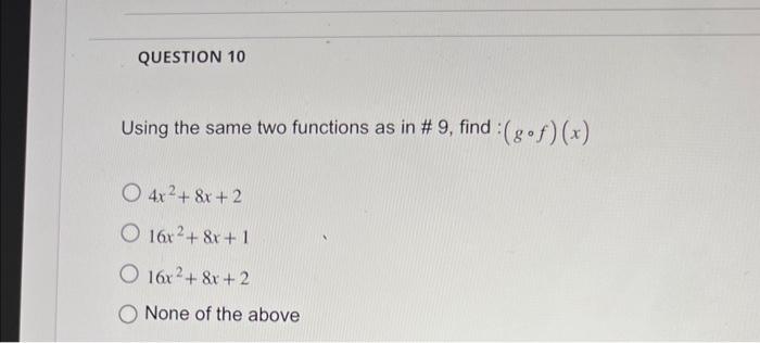 using the same two functions as in #9, find : (g | Chegg.com