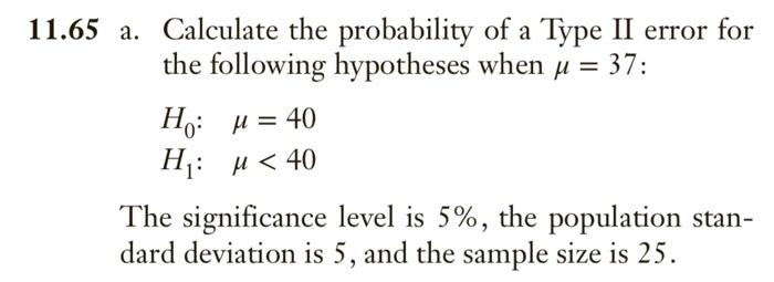 Solved a. Calculate the probability of a Type II error for | Chegg.com