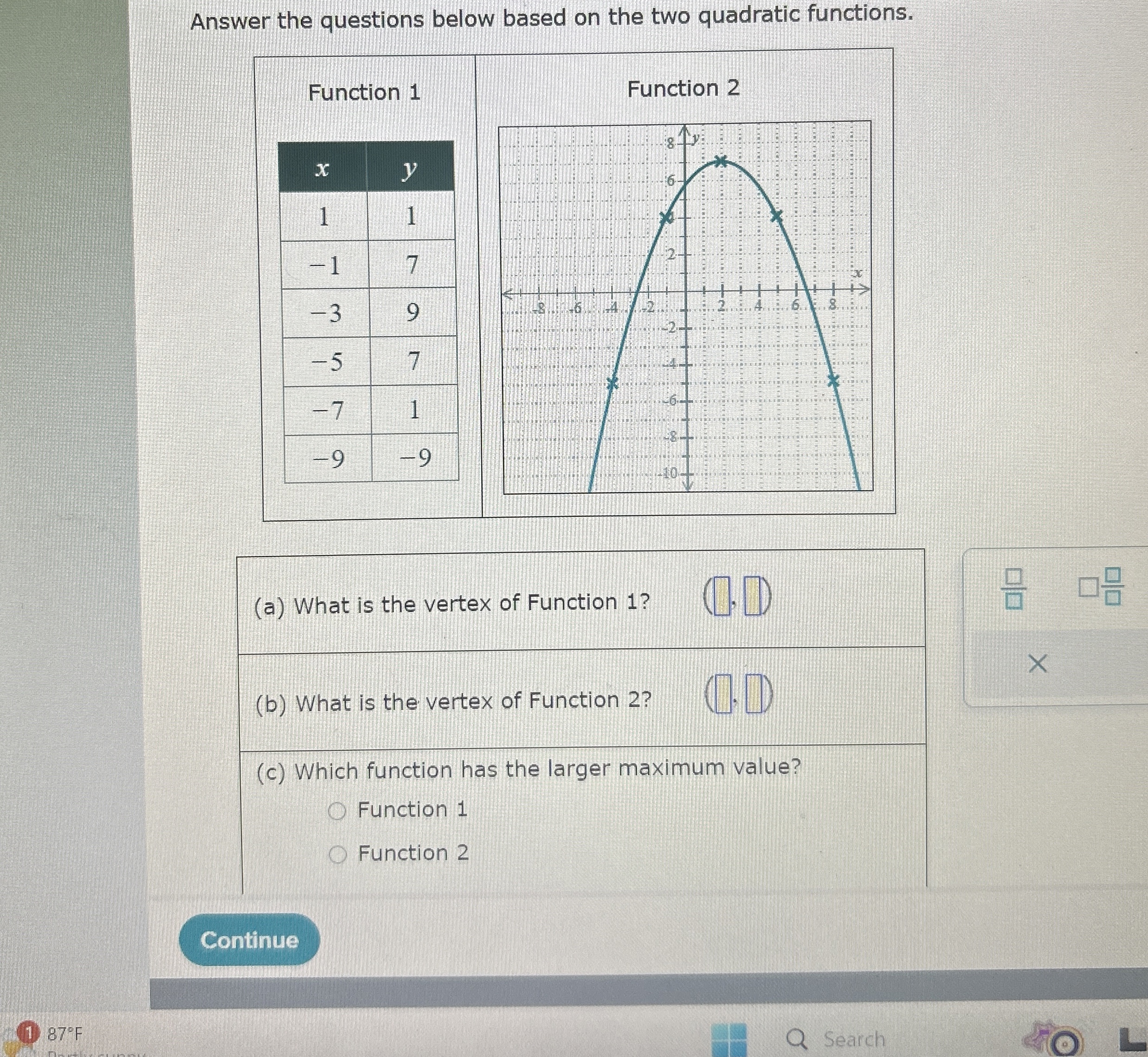 Solved Answer the questions below based on the two quadratic | Chegg.com
