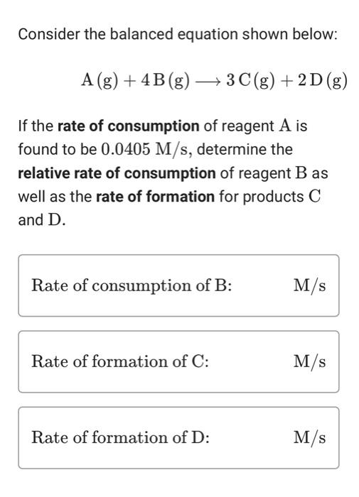 Solved Consider the balanced equation shown below: A(g)+4 B( | Chegg.com