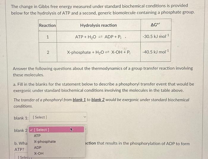 Solved The change in Gibbs free energy measured under | Chegg.com