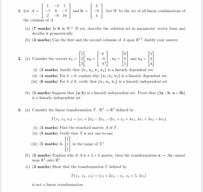 Solved ſi -3 51 1. Let A = -1 6 -5 and b = 2 -6 10 the | Chegg.com