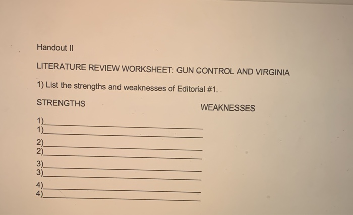 literature review worksheet gun control and virginia