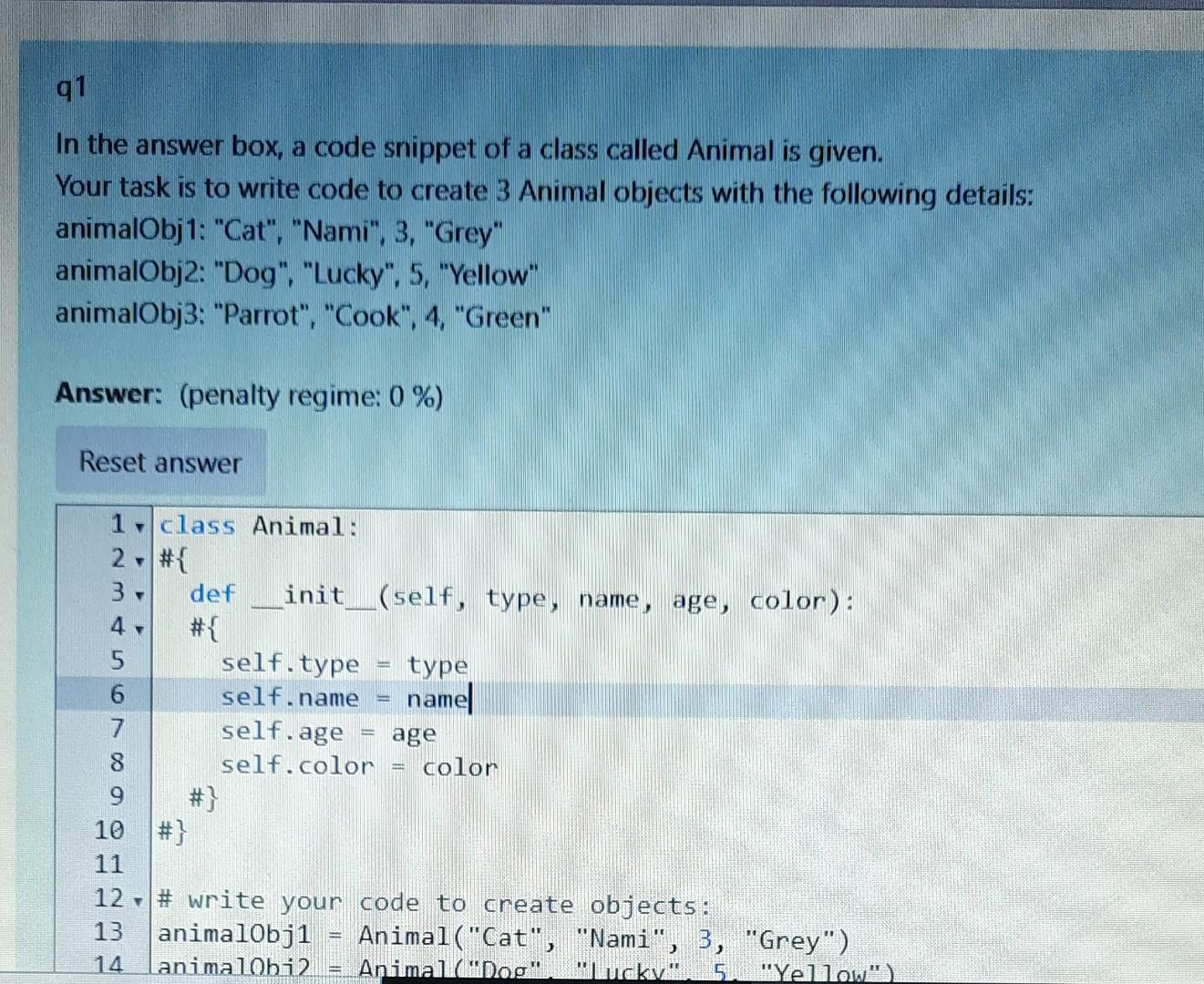 Solved In the answer box, a code snippet of a class called | Chegg.com