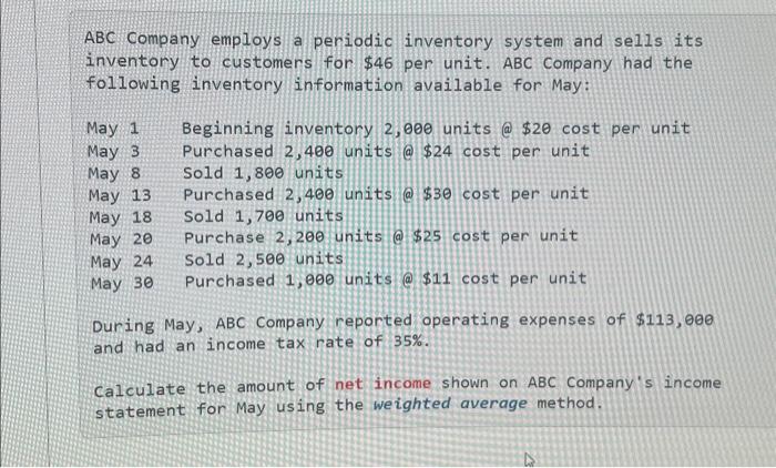 Solved ABC Company Employs A Periodic Inventory System And | Chegg.com