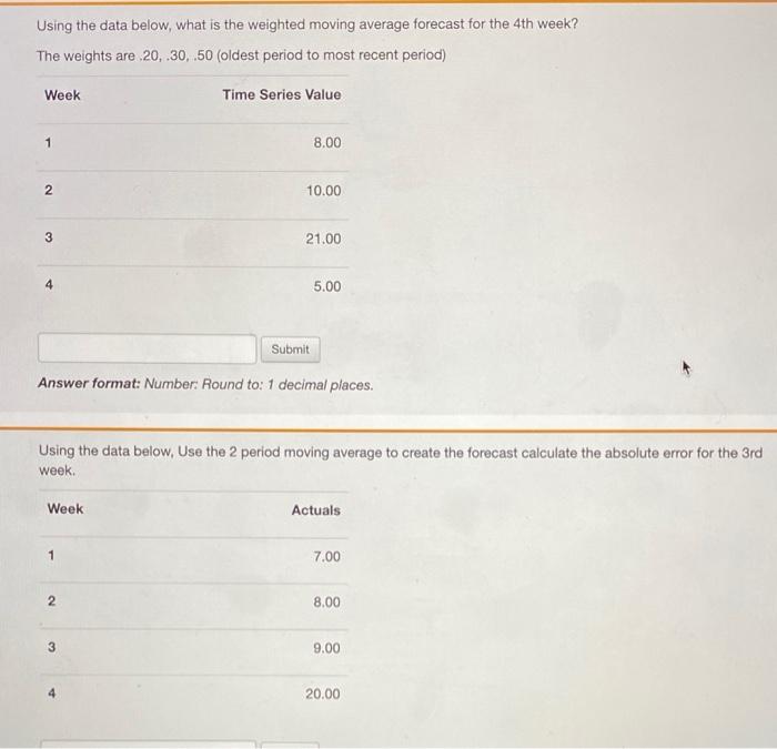 Solved Using the data below, what is the weighted moving | Chegg.com