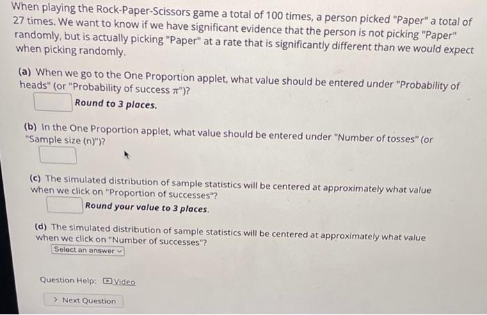 Solved When playing the Rock-Paper-Scissors game a total of | Chegg.com