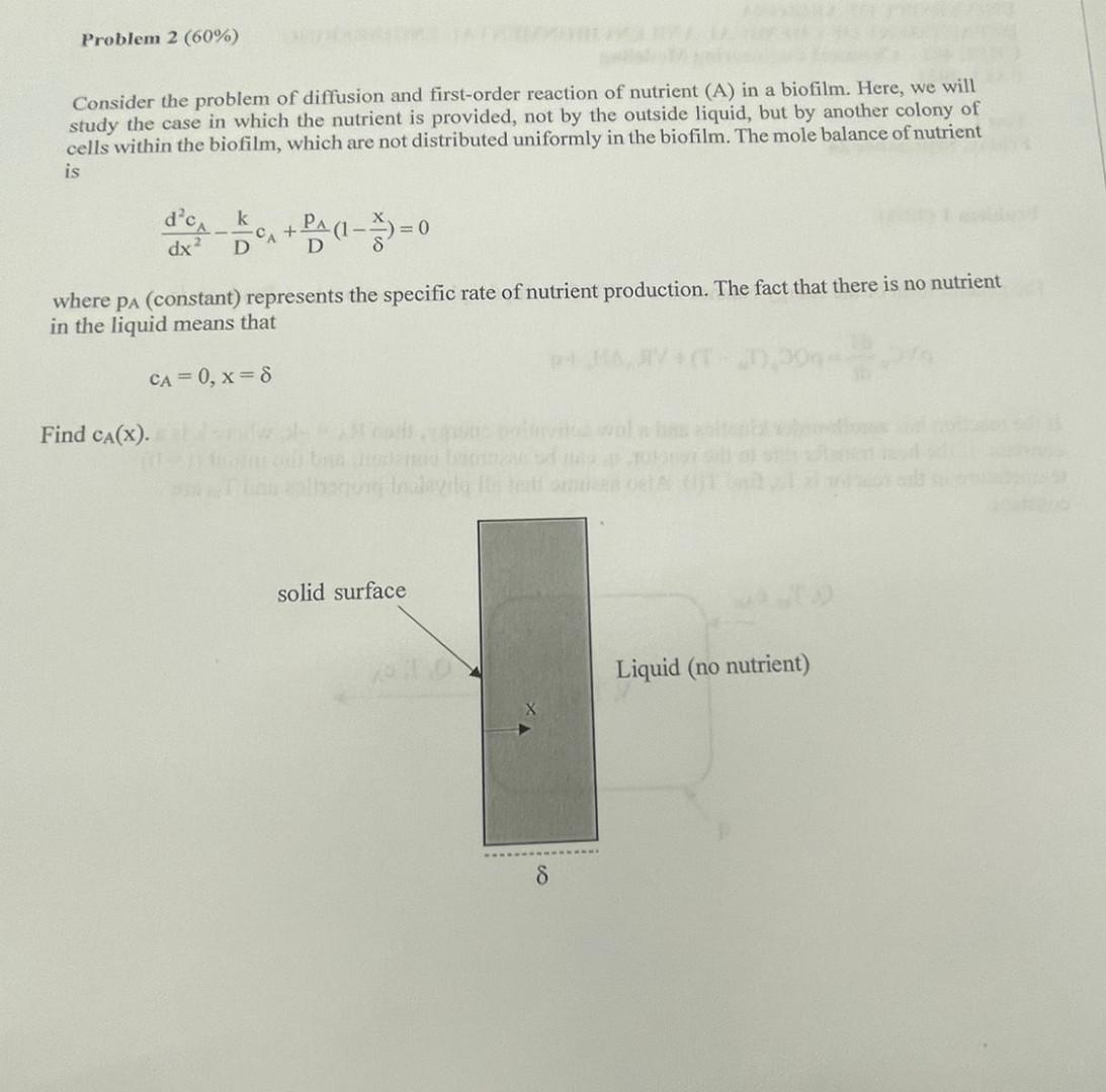 Solved Problem 2 (60%) Consider the problem of diffusion and | Chegg.com