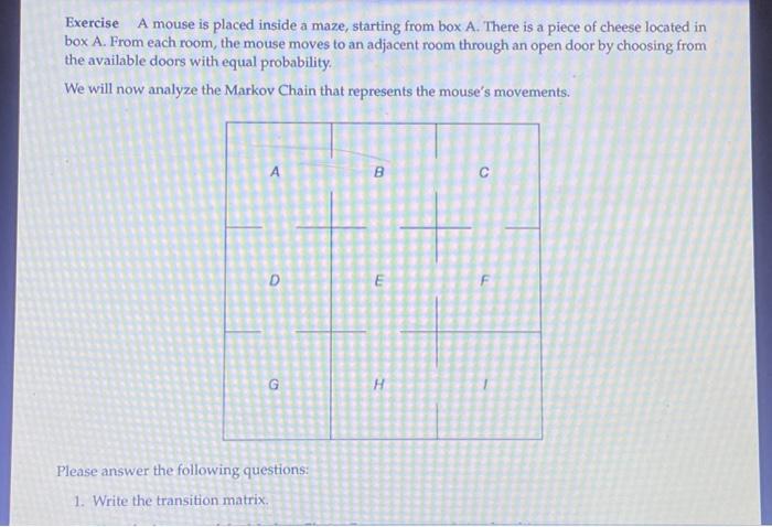 Solved Exercise A Mouse Is Placed Inside A Maze, Starting | Chegg.com