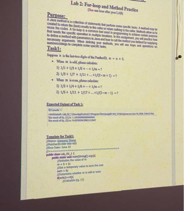 Solved Lab 2: For-loop and Method Practice (Doe te bow after | Chegg.com
