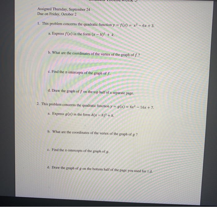 Solved Assigned Thursday, September 24 Due on Friday, | Chegg.com