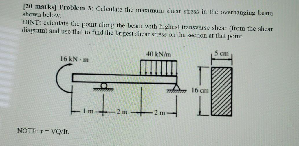 Solved [20 marks] Problem 3: Calculate the maximum shear | Chegg.com
