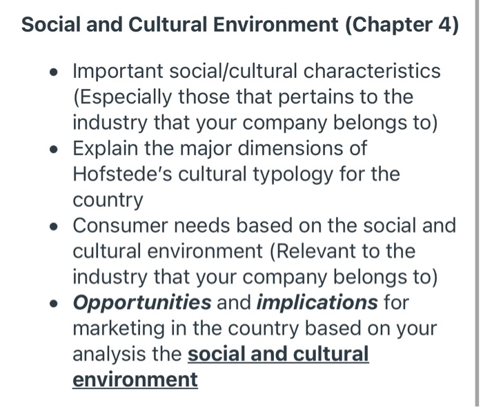 Solved Social and Cultural Environment (Chapter 4) • | Chegg.com