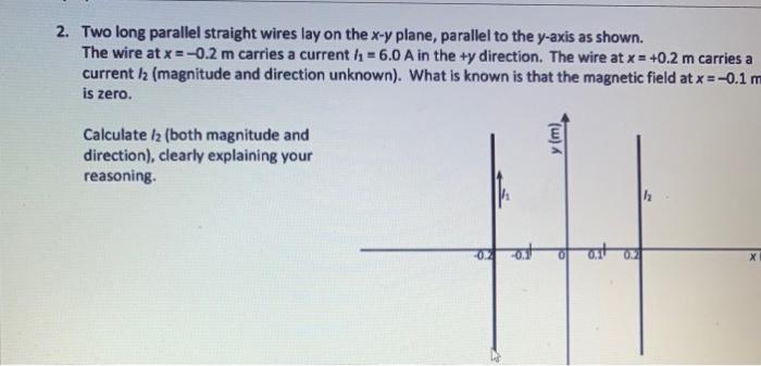 Solved 2. Two long parallel straight wires lay on the x-y | Chegg.com