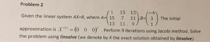 Solved Problem 2 1 15 131 -4 Given the linear system AX-B, | Chegg.com